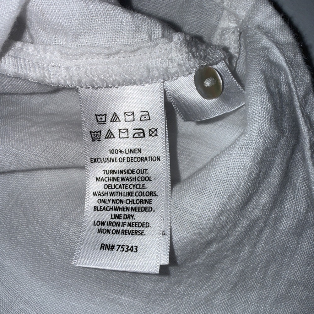 Sigrid Olsen Shirt Women Sz  Large 100% Linen White Tank Pink tuck Buttons - Picture 8 of 9